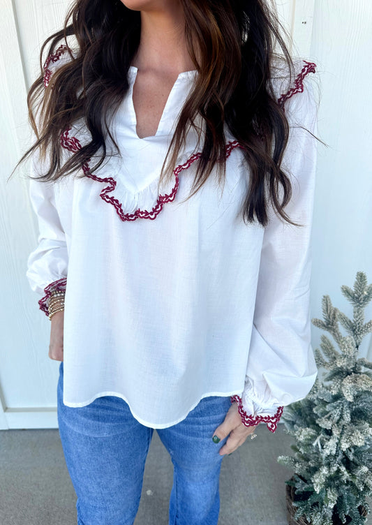 Burgundy Trim White Top