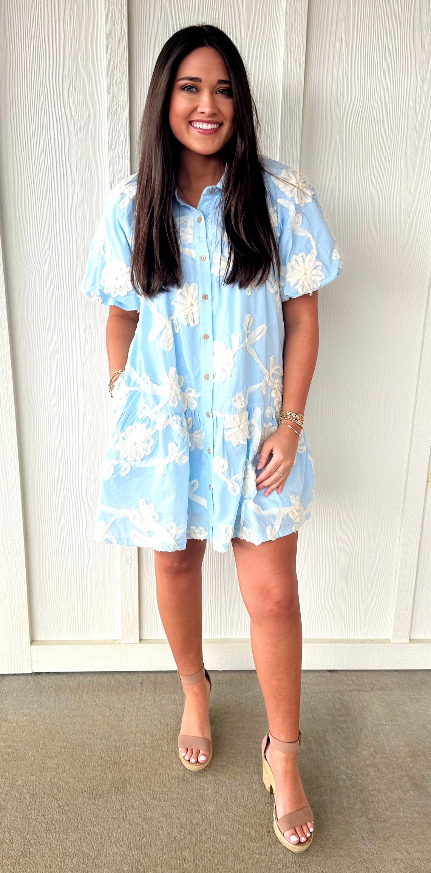 Light Blue Floral Appliqué Dress