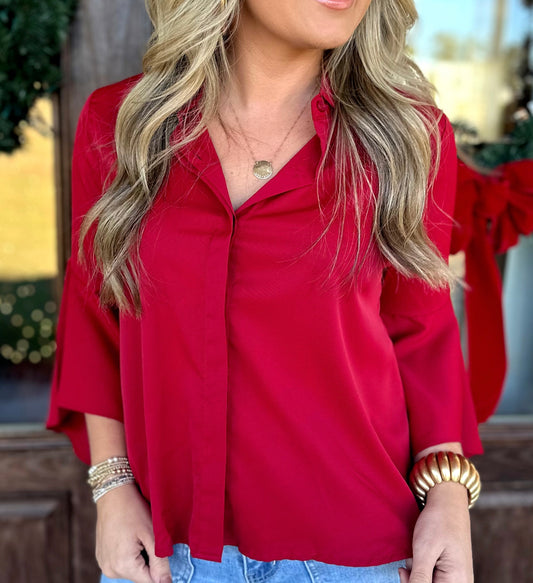 Burgundy Ruffled Sleeve Blouse