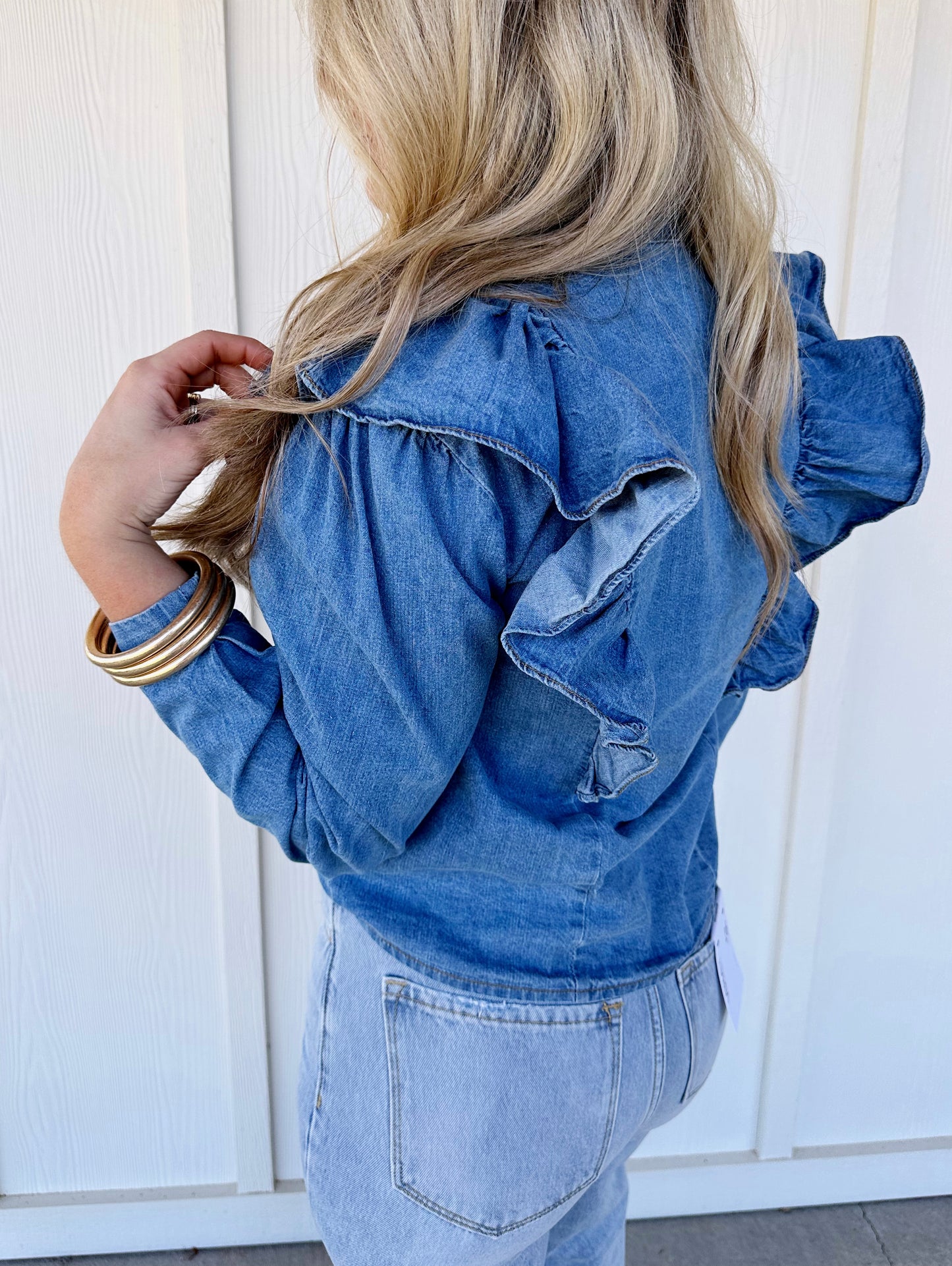 Denim Ruffle Top
