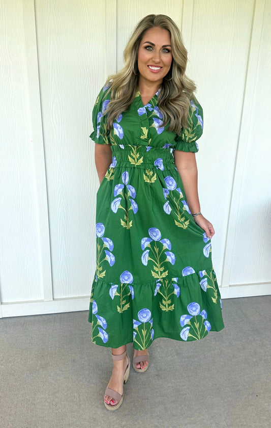 Green Puff Sleeve Midi