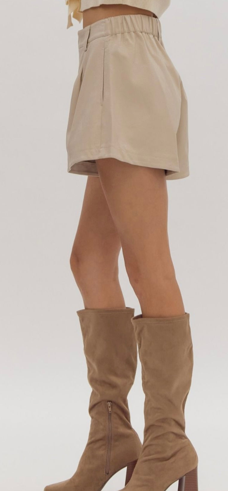 Ecru Flare Leather Shorts