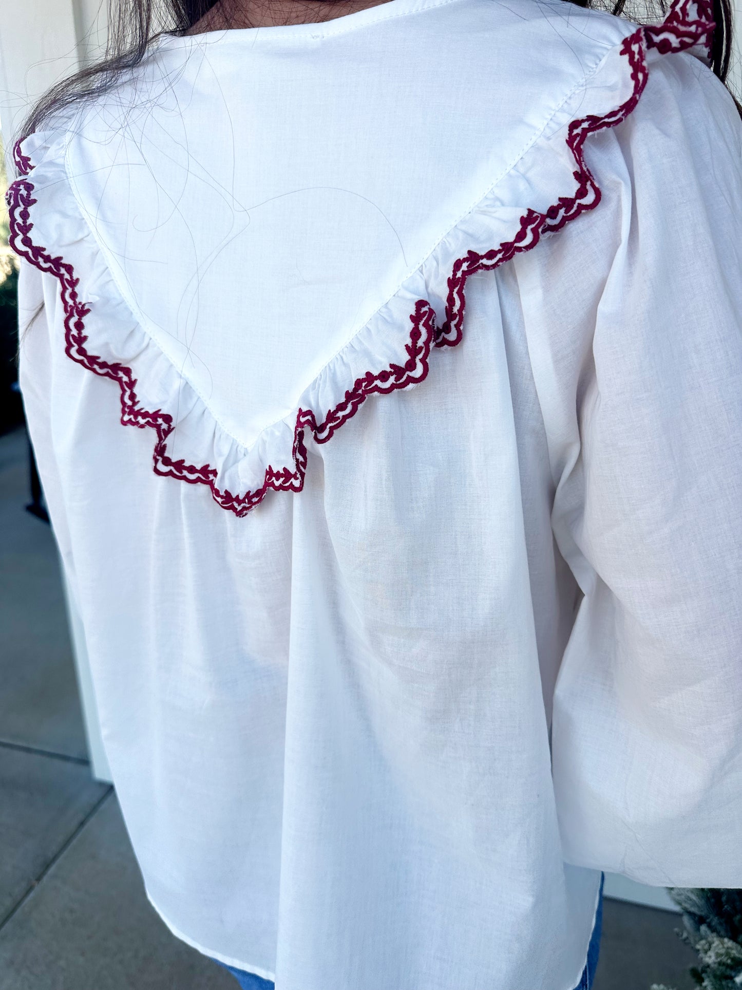 Burgundy Trim White Top