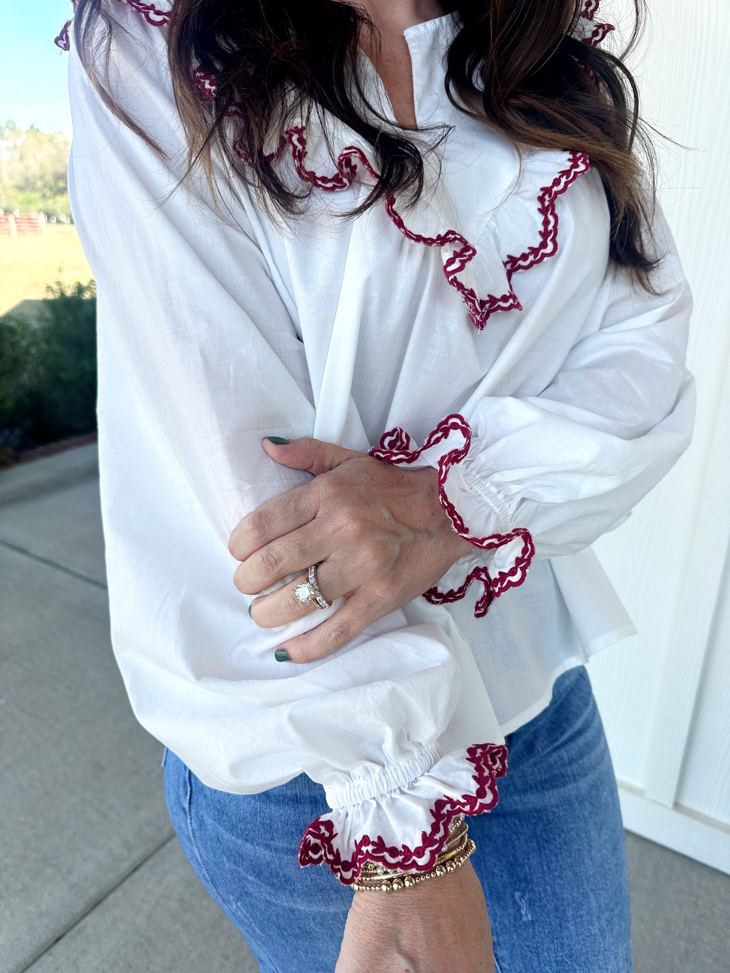 Burgundy Trim White Top