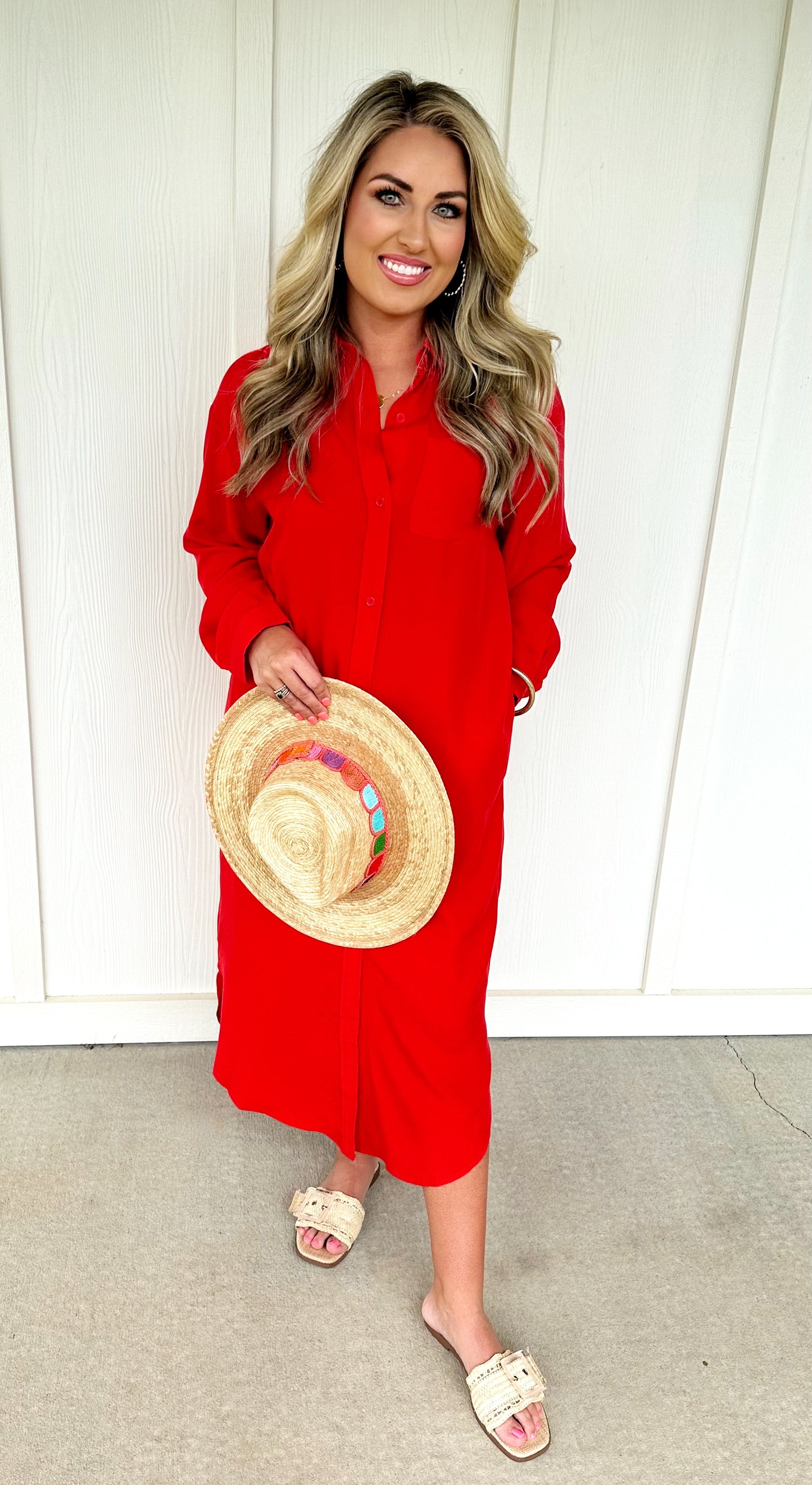 Tomato Red Midi Shirt Dress