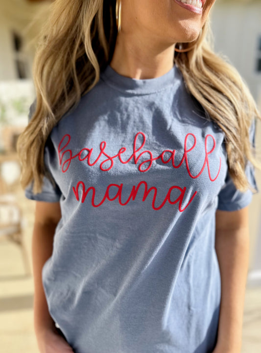 Denim Puff Baseball Mama Tee