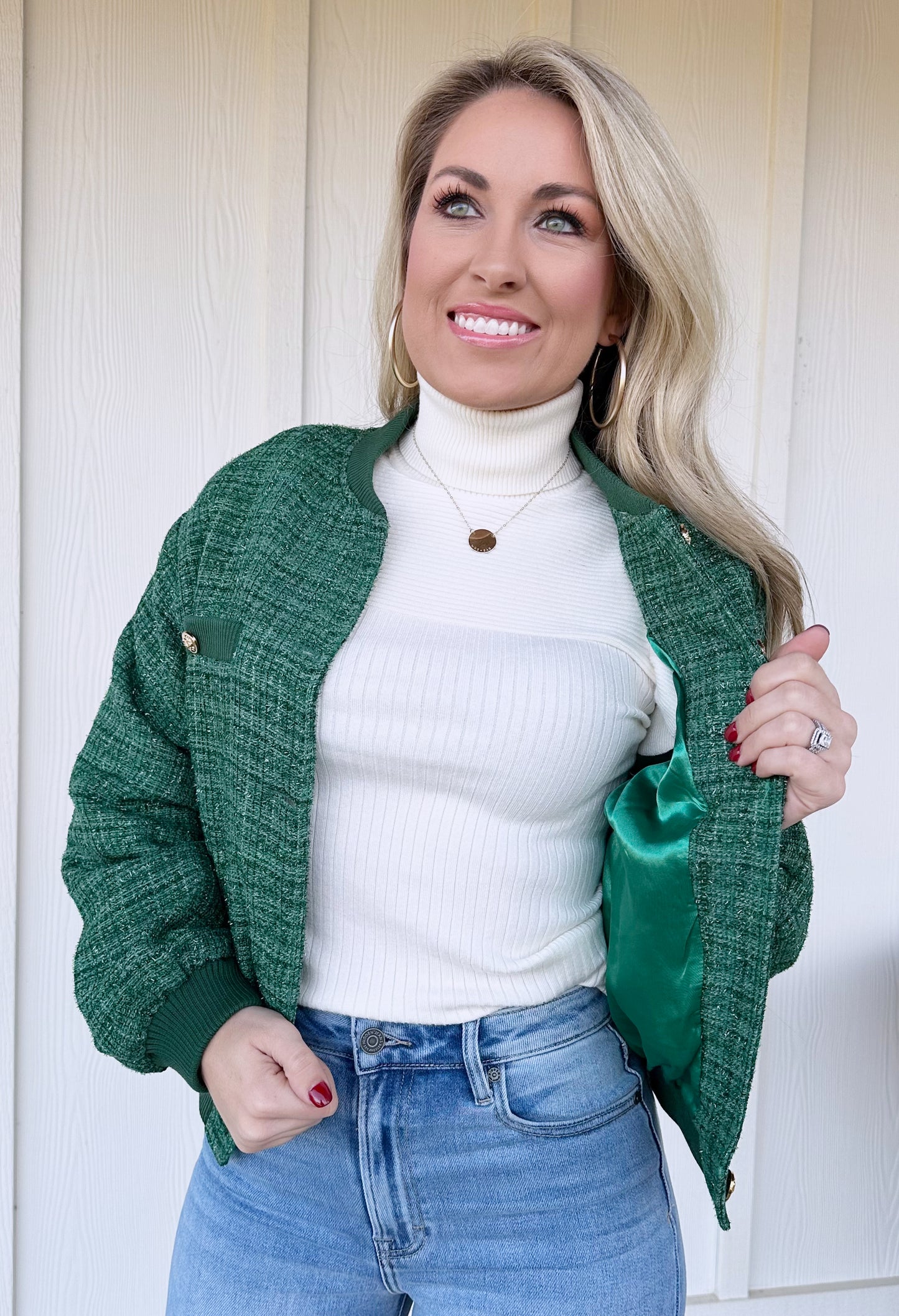 Metallic Tweed Bomber Jacket
