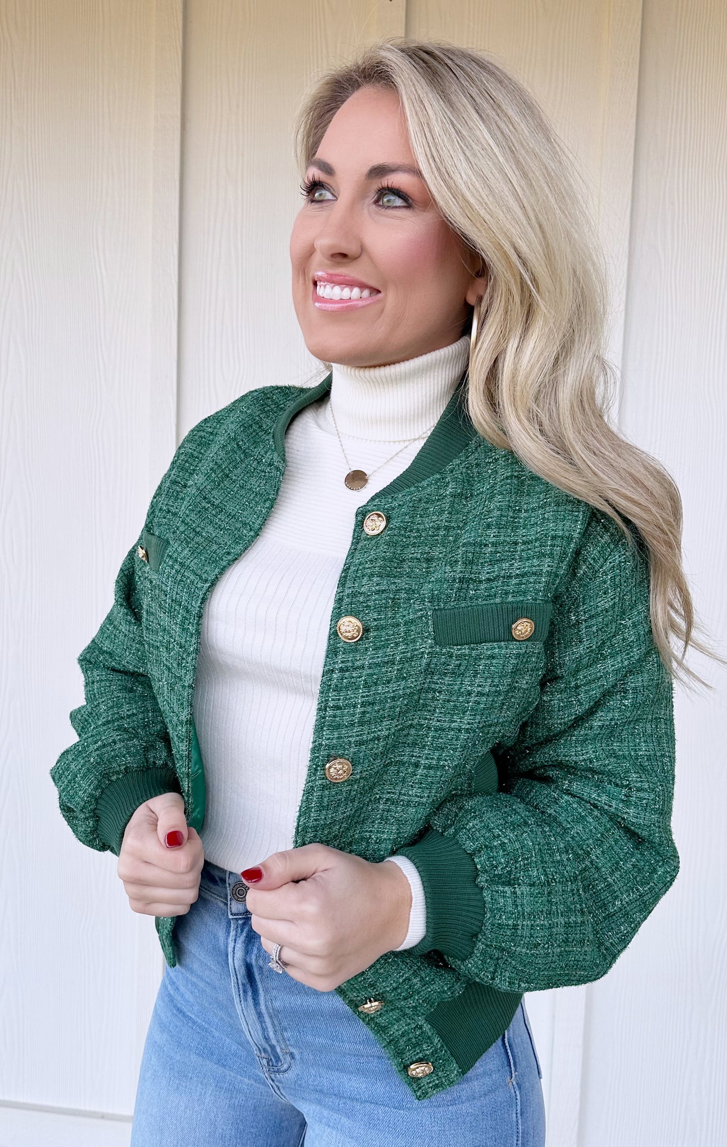 Metallic Tweed Bomber Jacket