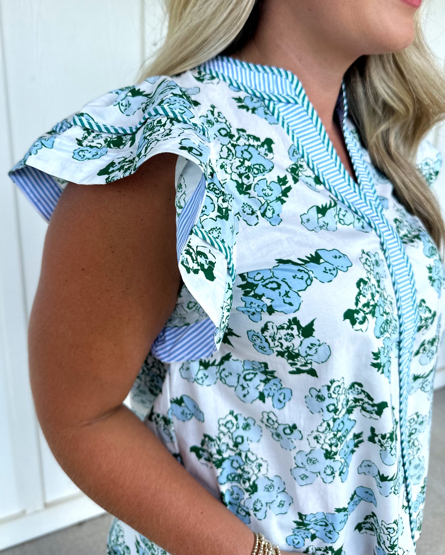 Green/Blue Detail Blouse