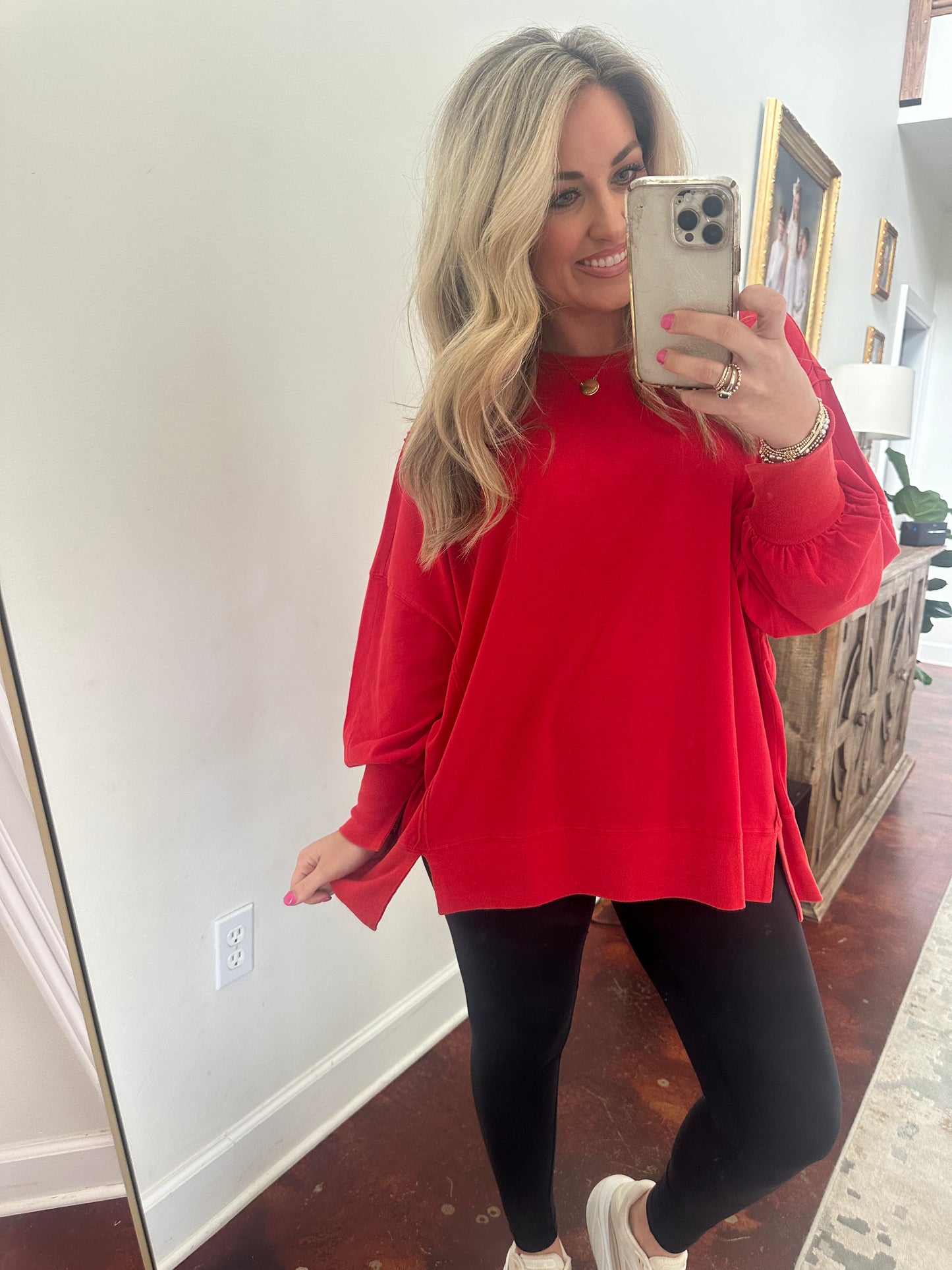 Red Oversized Seam Detail Top