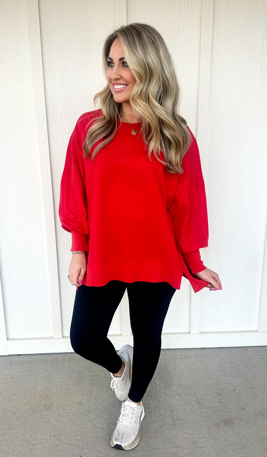 Red Oversized Seam Detail Top