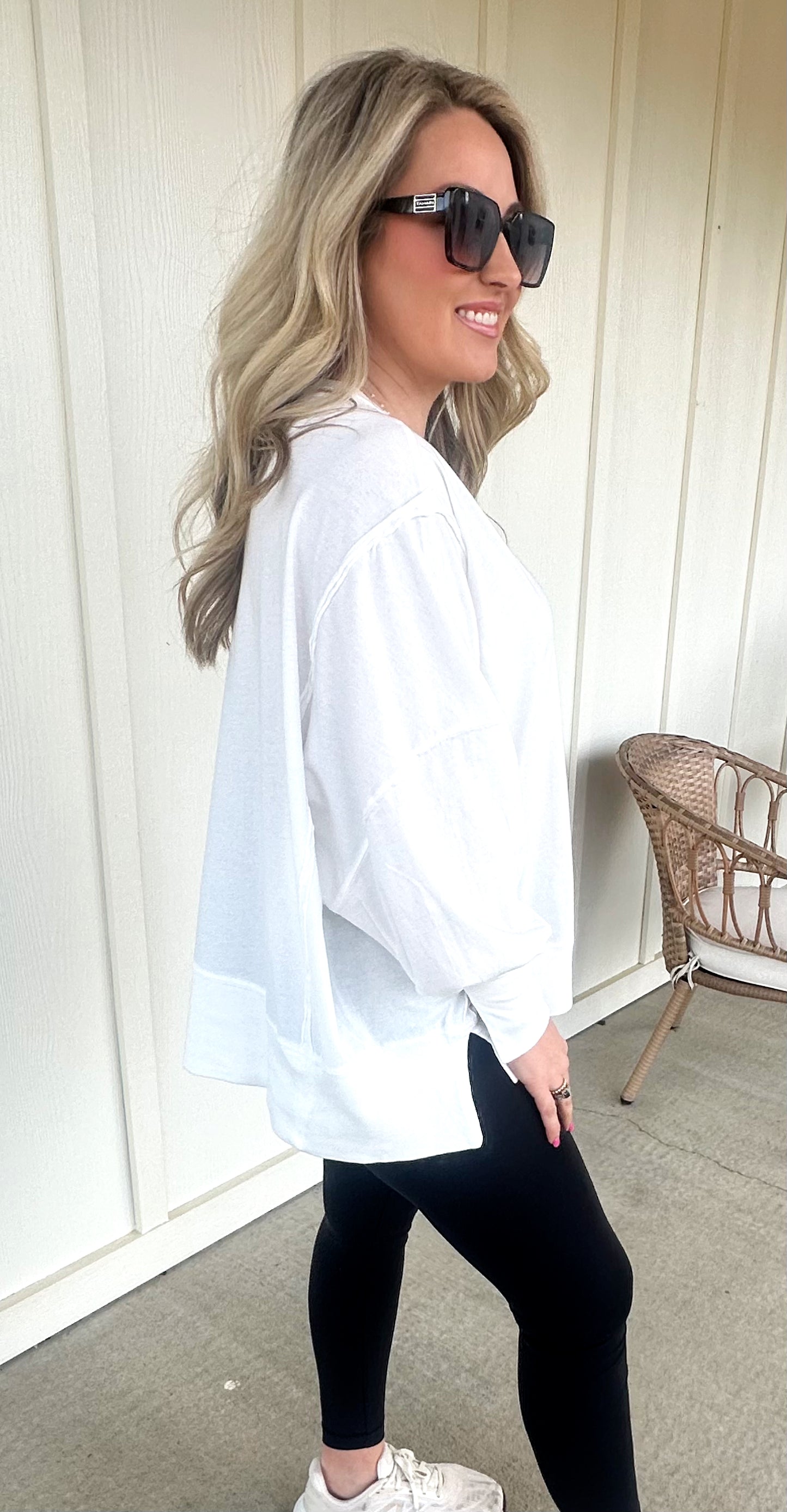 White Oversized Seam Detail Top