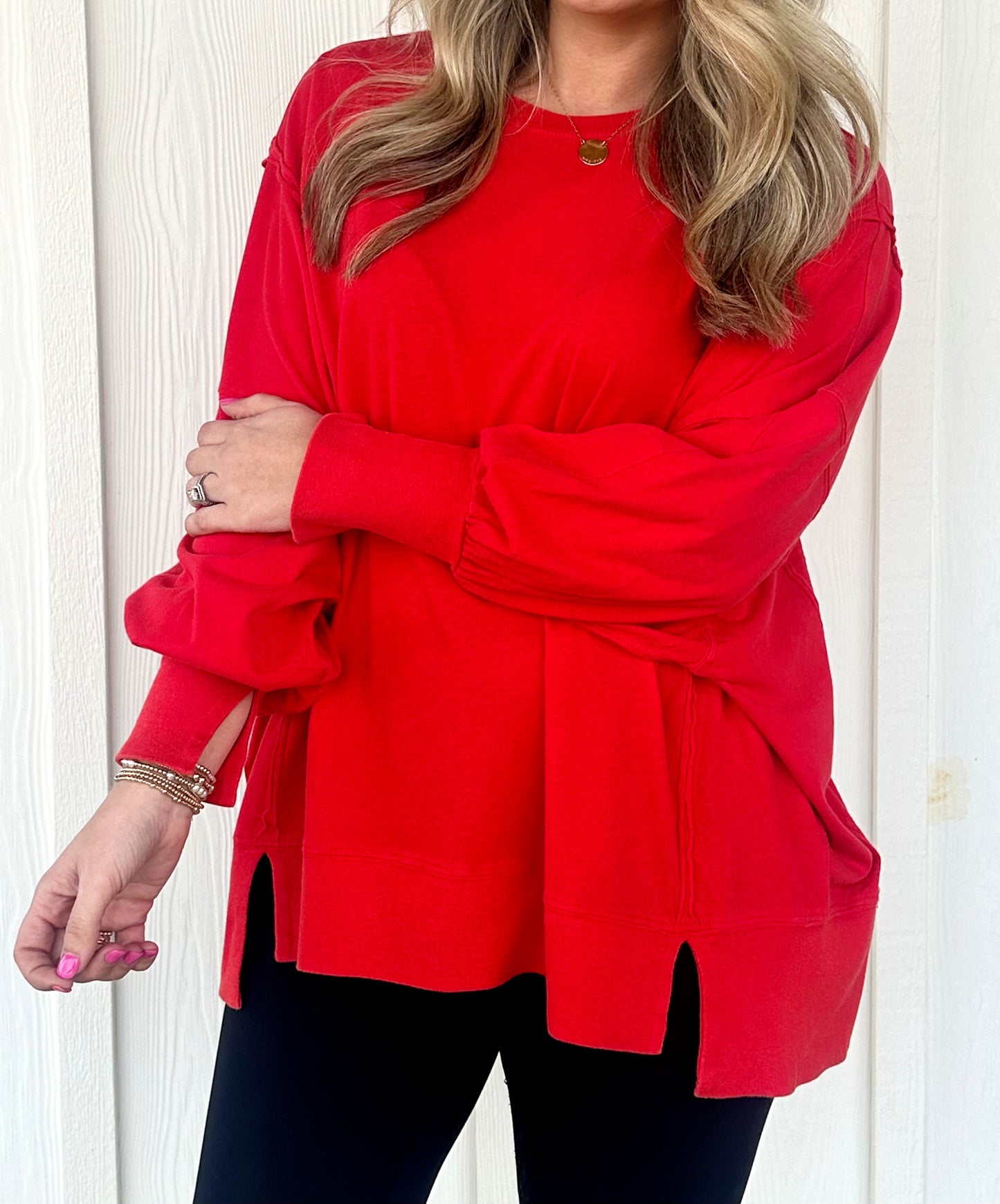 Red Oversized Seam Detail Top