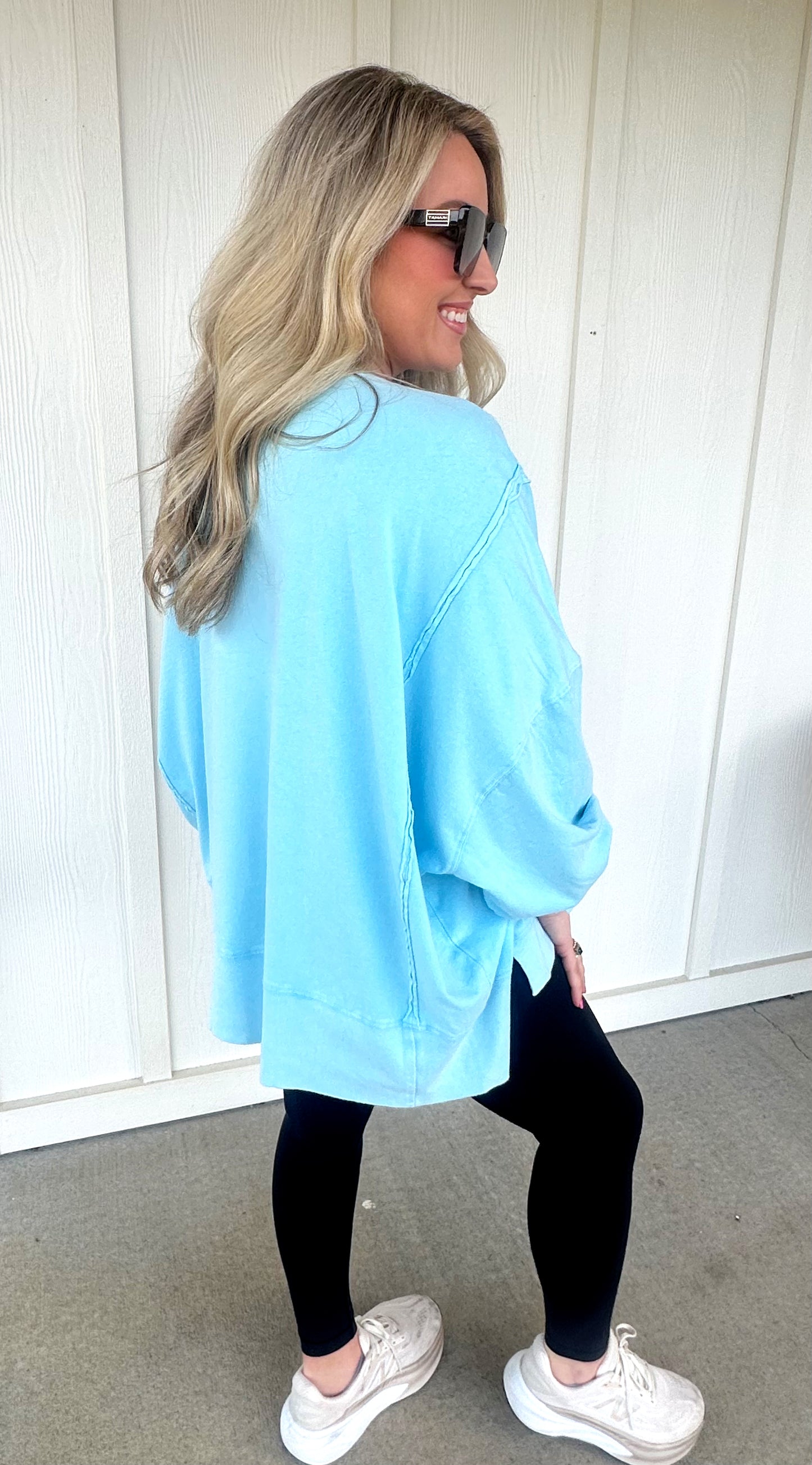 Blue Oversized Seam Detail Top