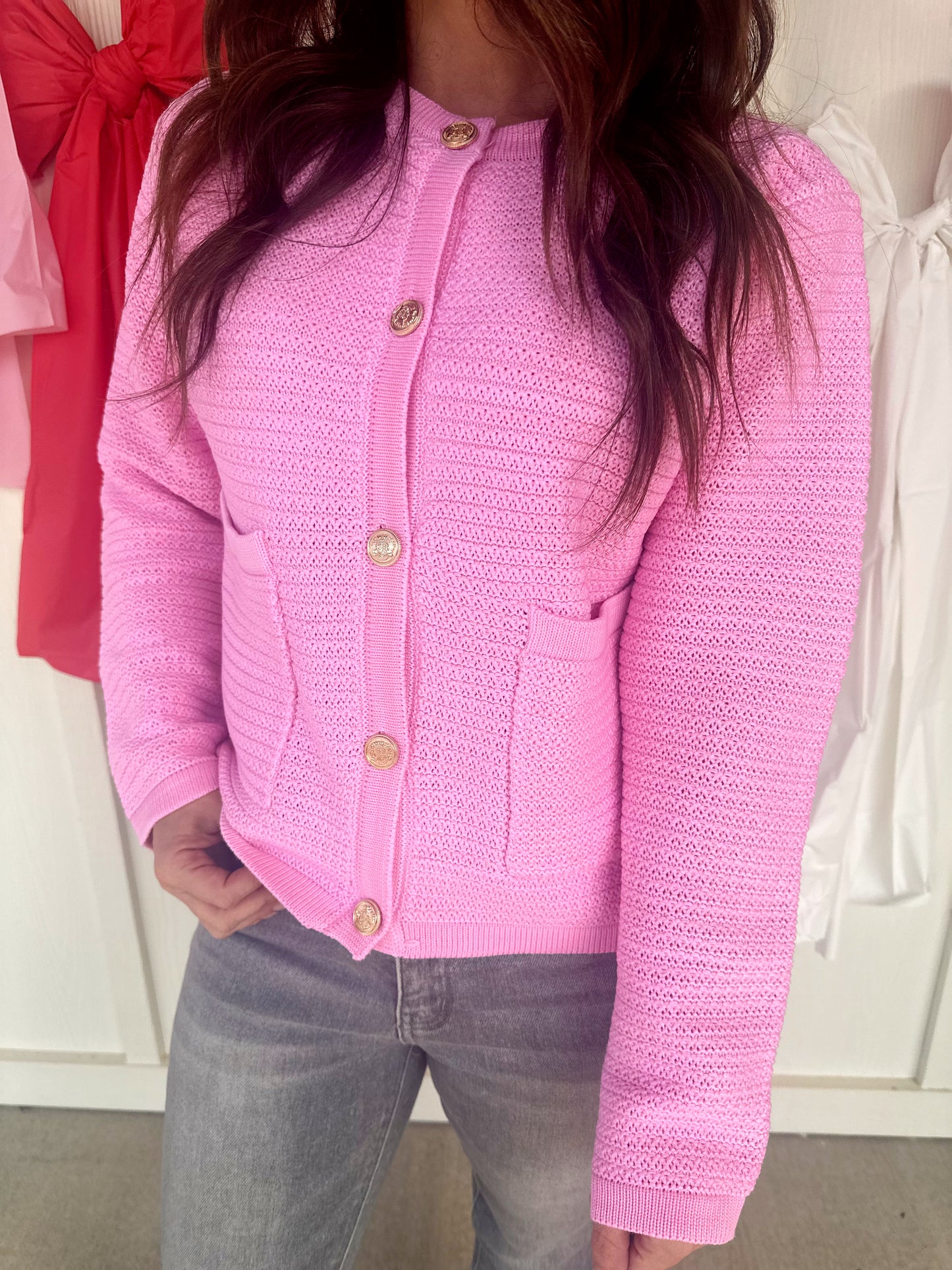 Pink Cardigan Gold Accents