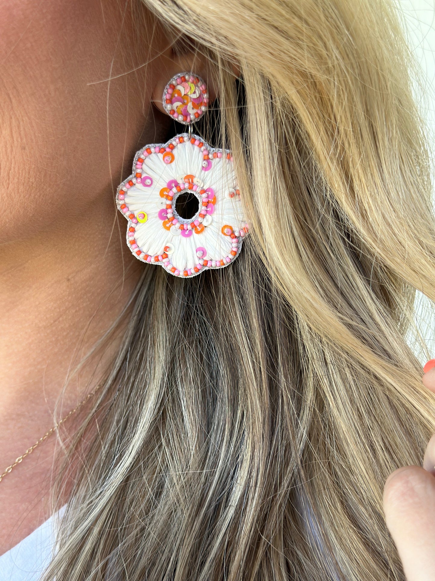 Pink and Orange Raffia Flower