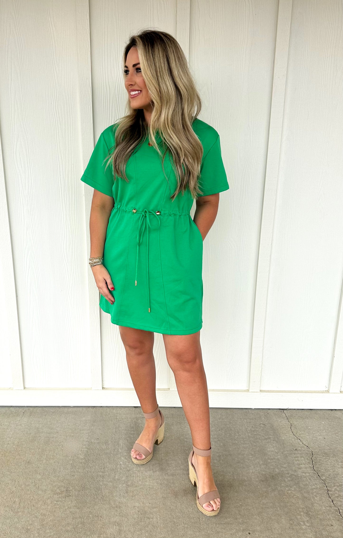 Kelly Green Cinch Waist Dress