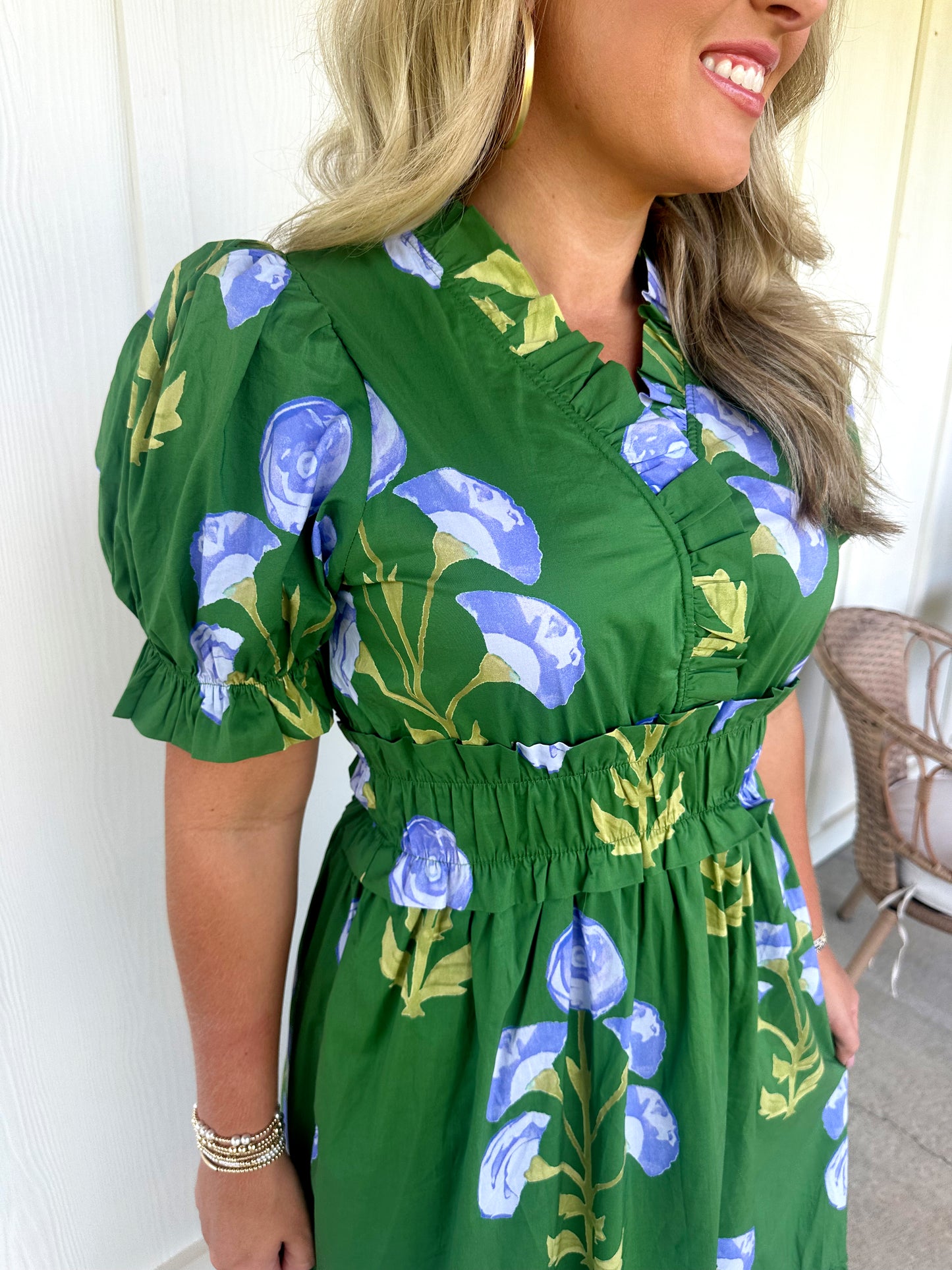 Green Puff Sleeve Midi