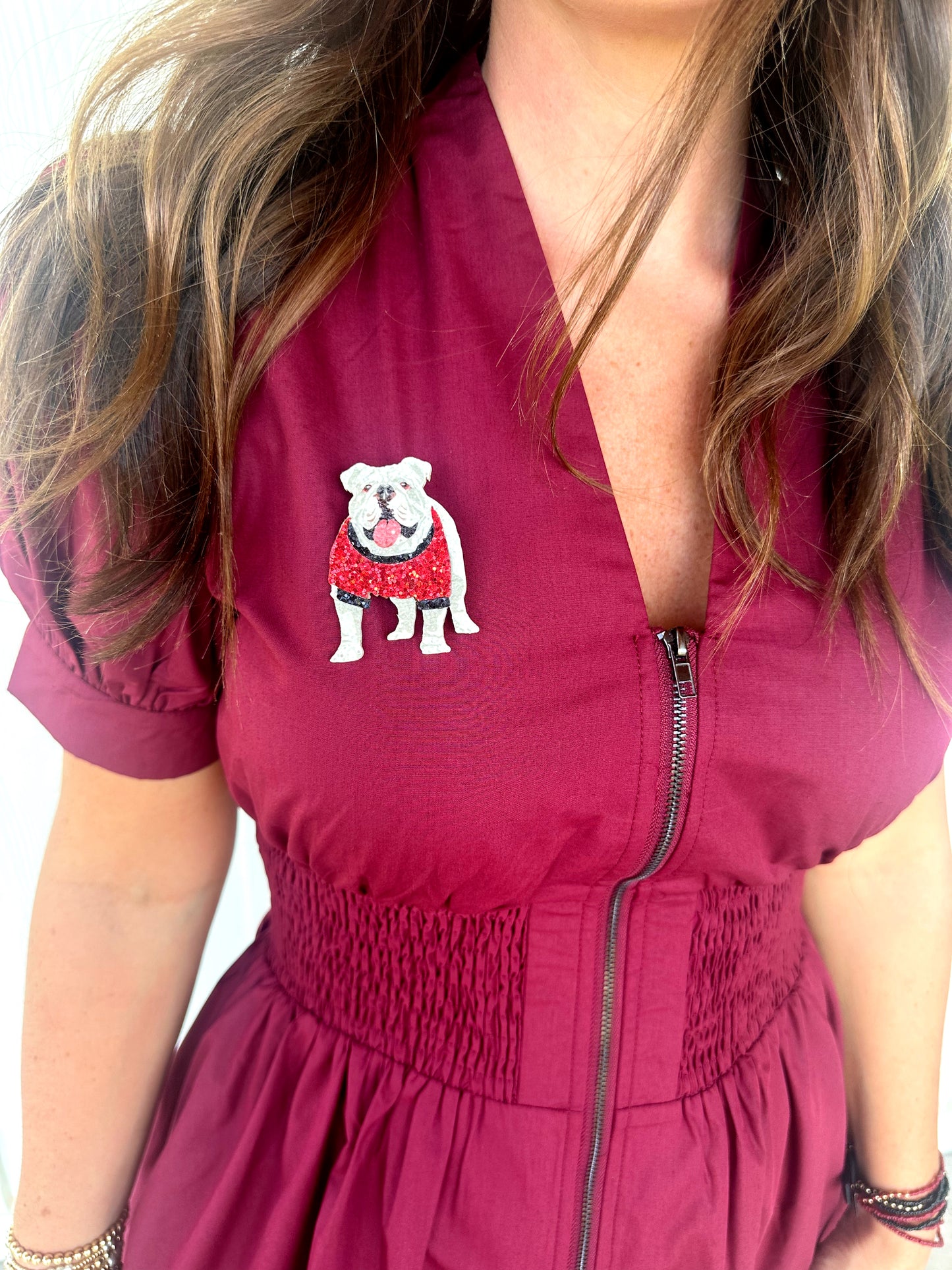 Burgundy Front Zip Dress