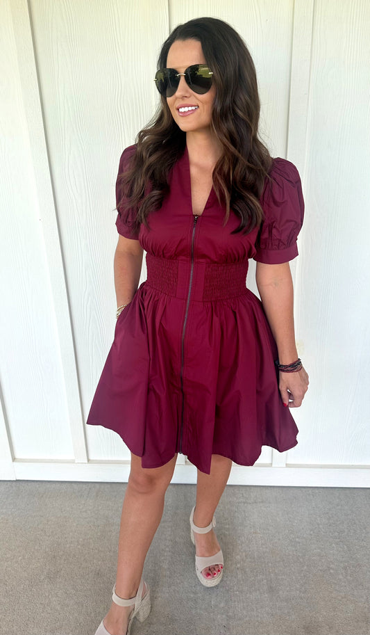 Burgundy Front Zip Dress