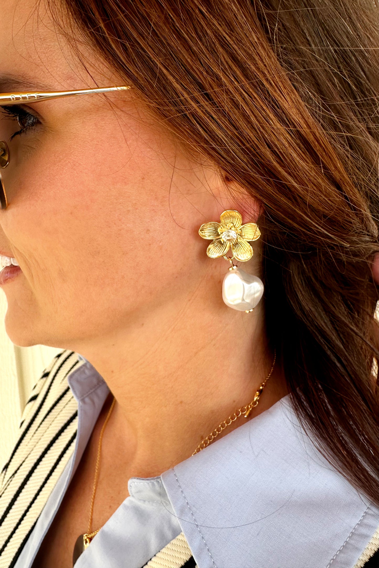 Flower & Pearl Dangle Earrings