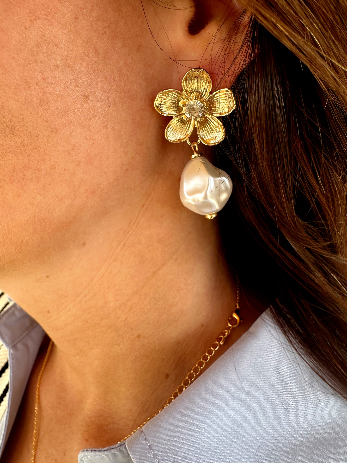 Flower & Pearl Dangle Earrings