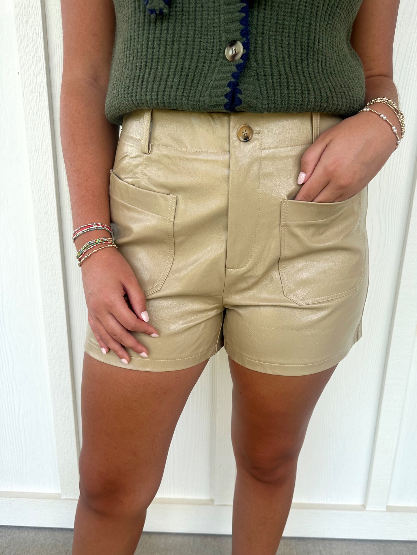 Almond Leather Shorts