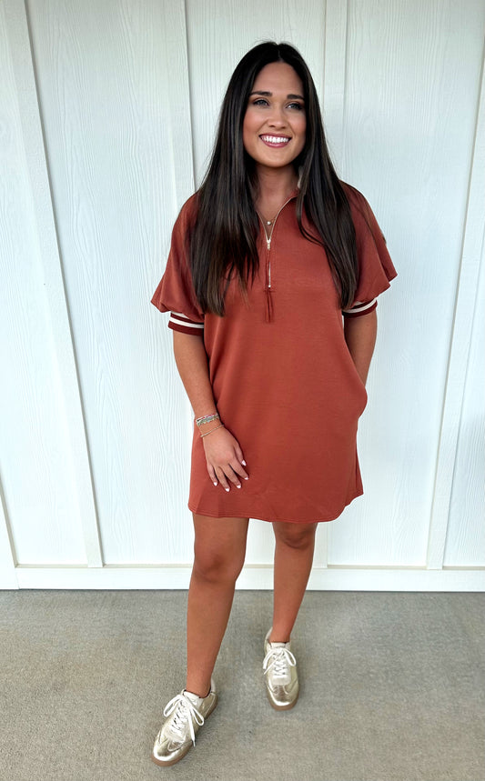 Clay Ribbed Trim Dress
