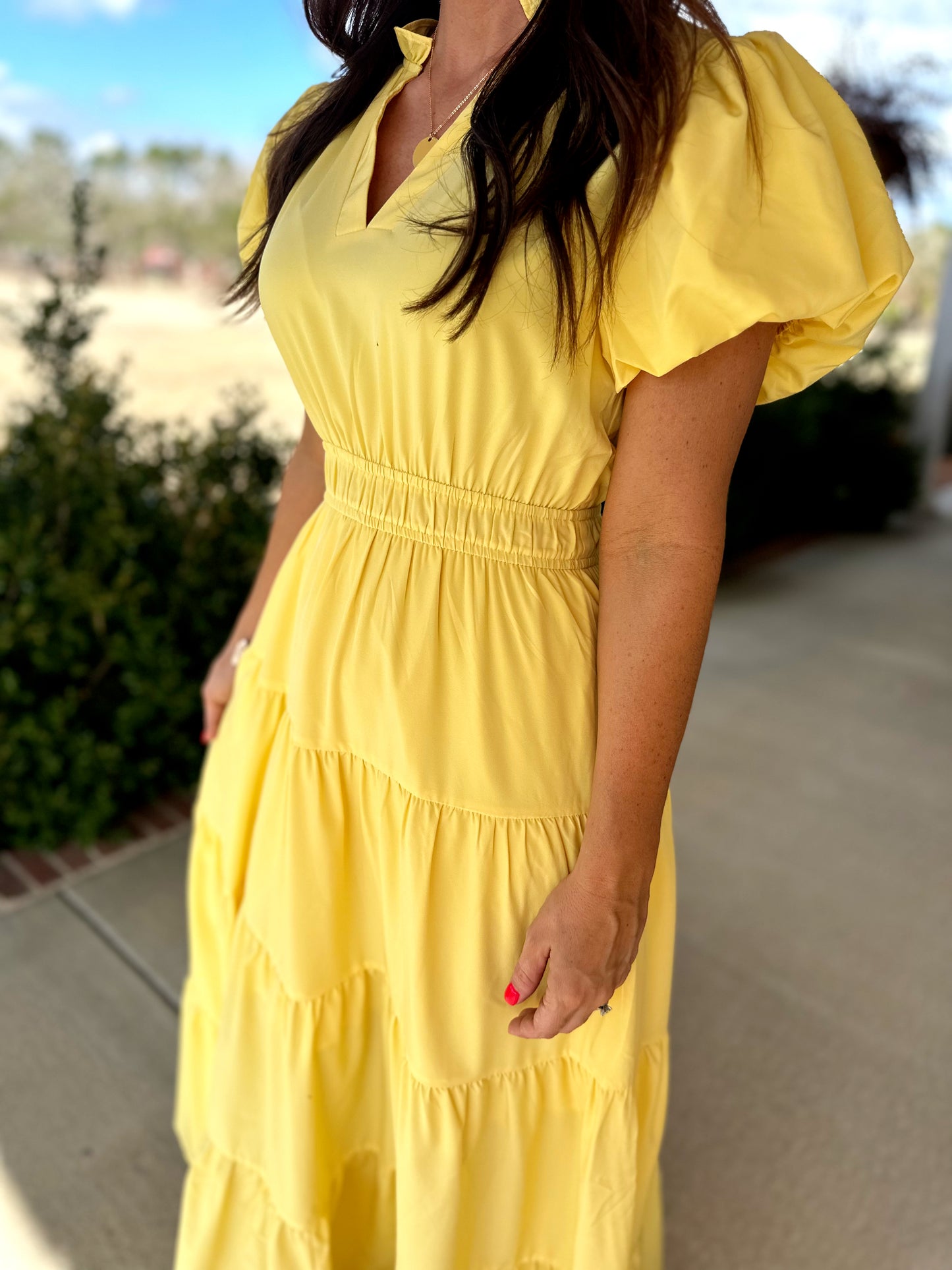Lemon Bubble Sleeve Dress
