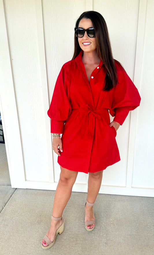 Wide Sleeve Red Mini Dress
