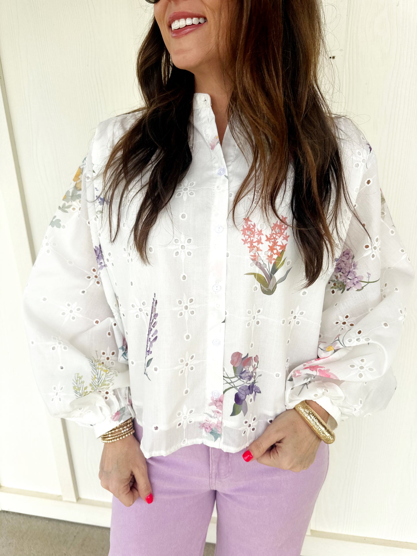 White Floral Eyelet Top