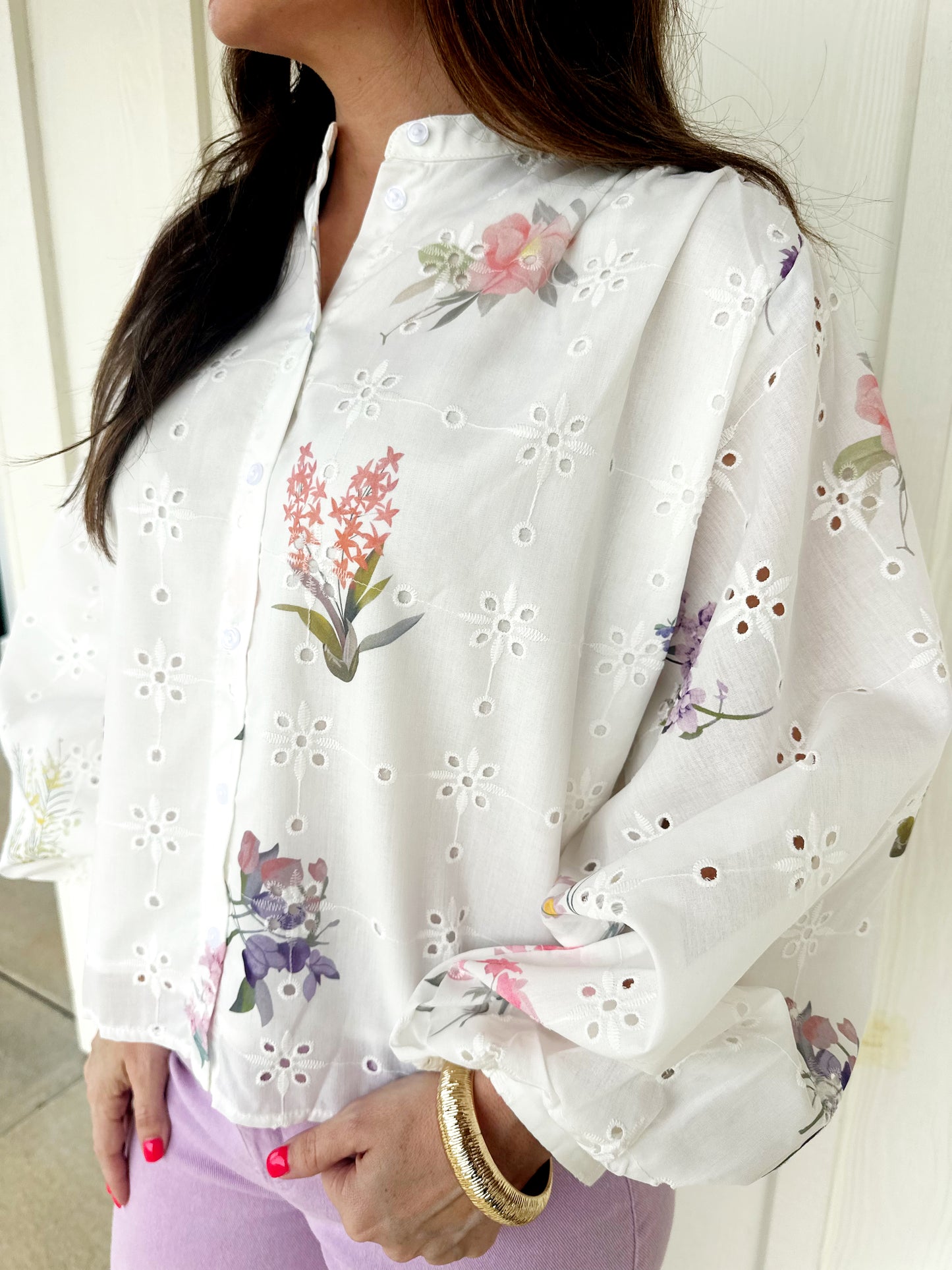 White Floral Eyelet Top