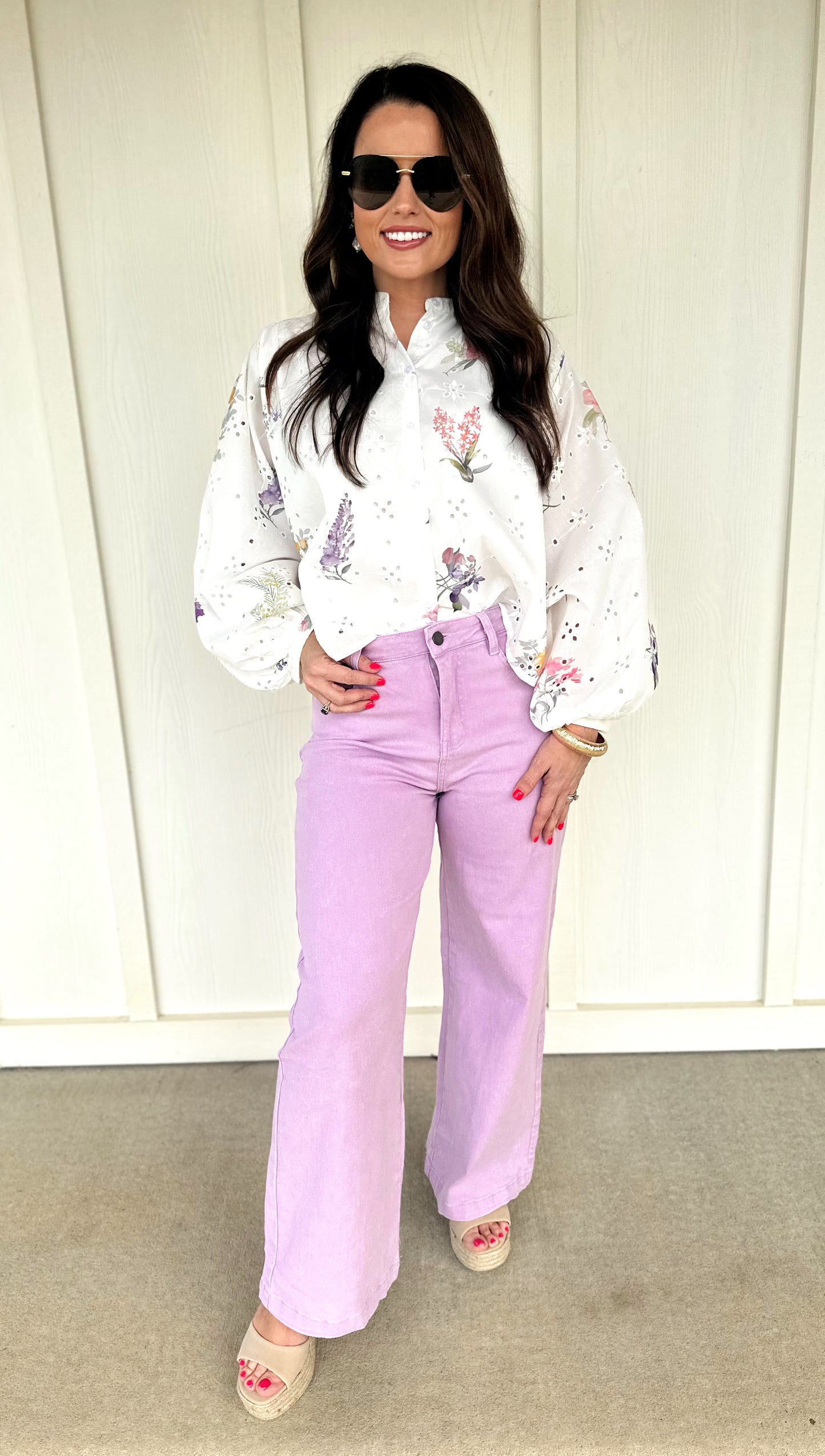 White Floral Eyelet Top