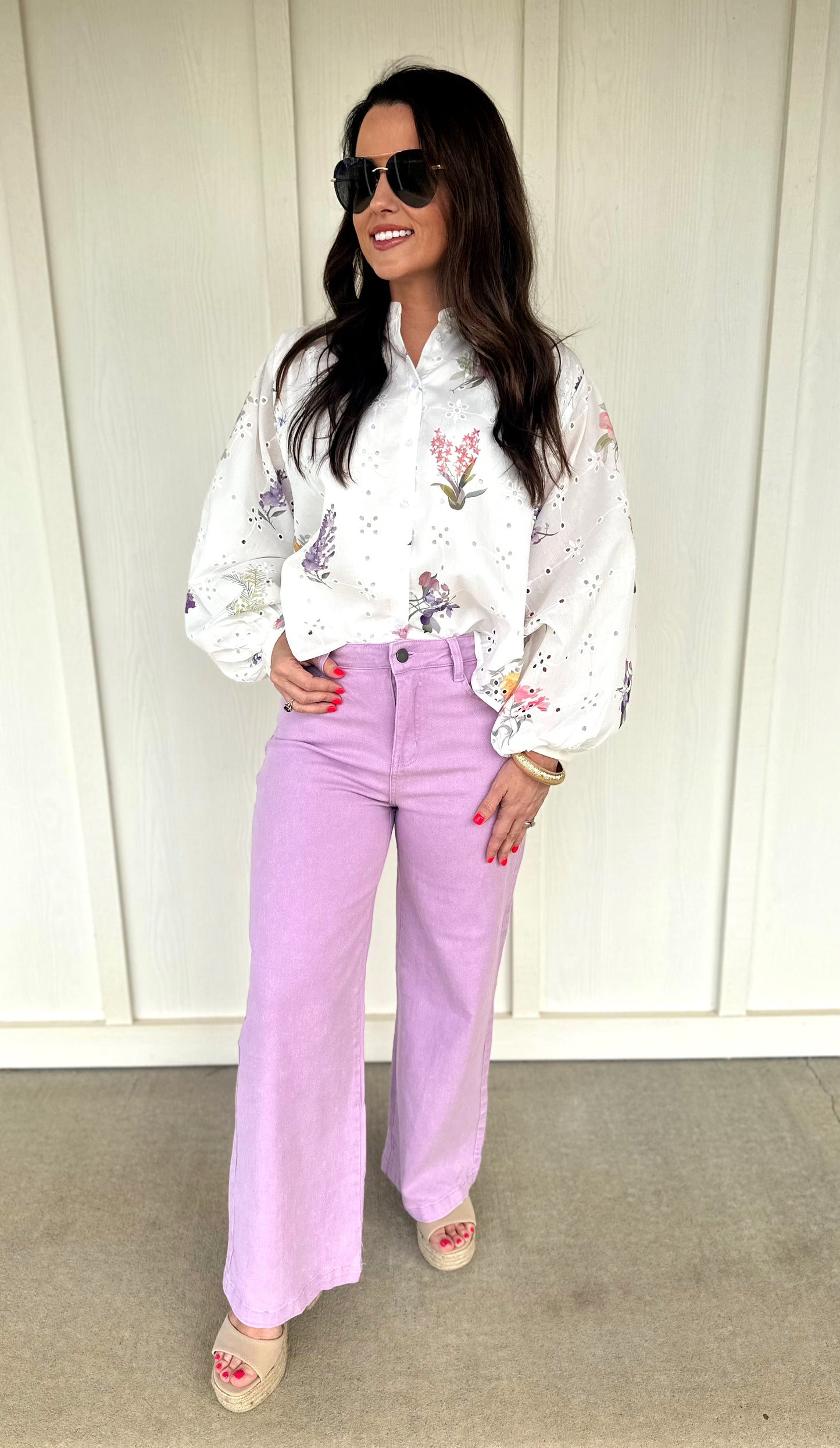 White Floral Eyelet Top