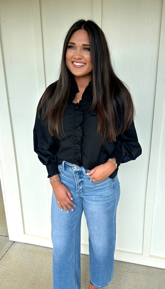 Black Ruffle Detail Top