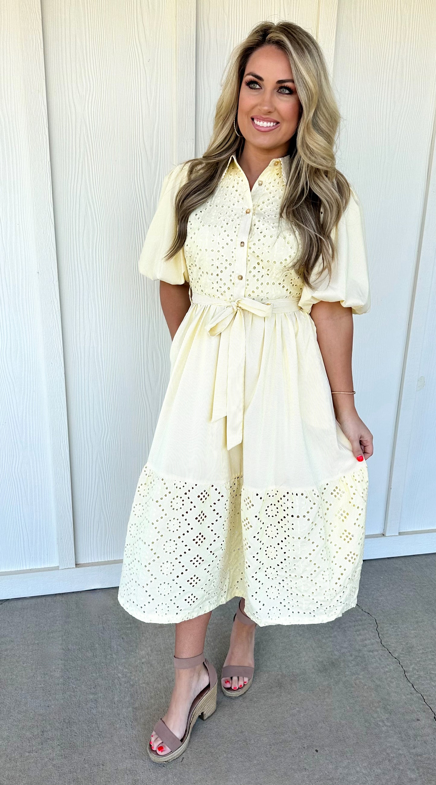 Yellow Stripe Eyelet Midi