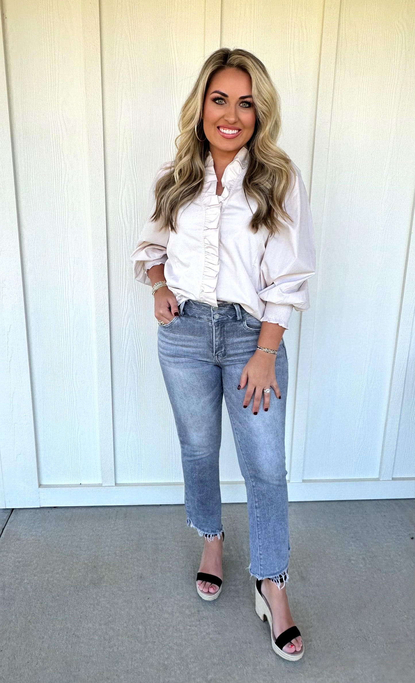 Ecru Ruffle Detail Top