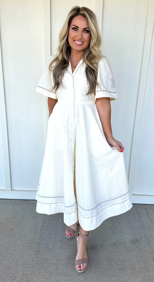 Almond Cream Embroidery Detail Dress