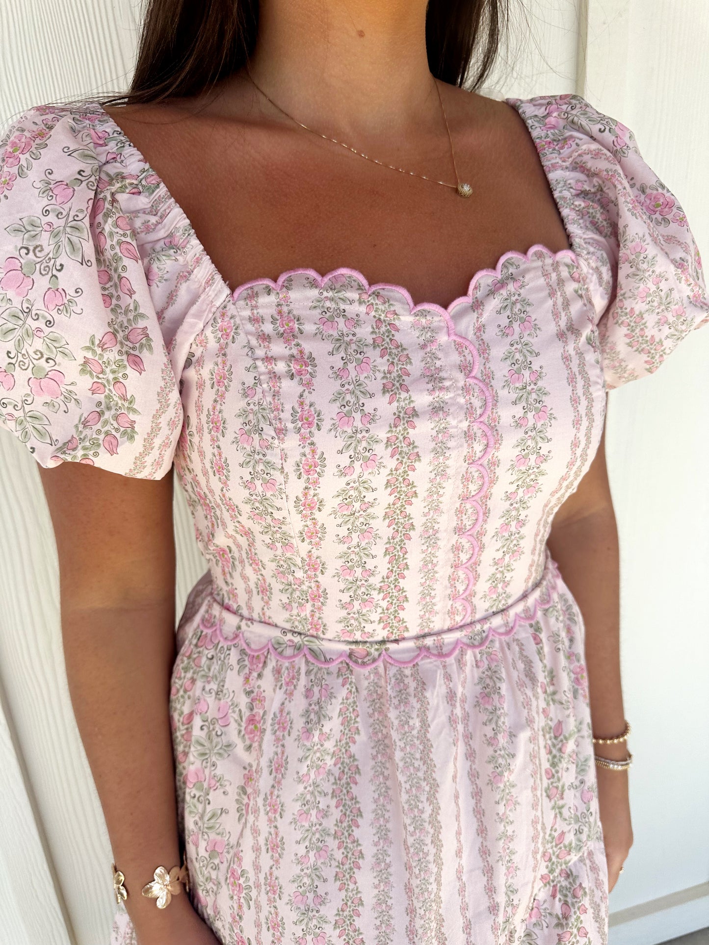 Pink Floral Print Midi