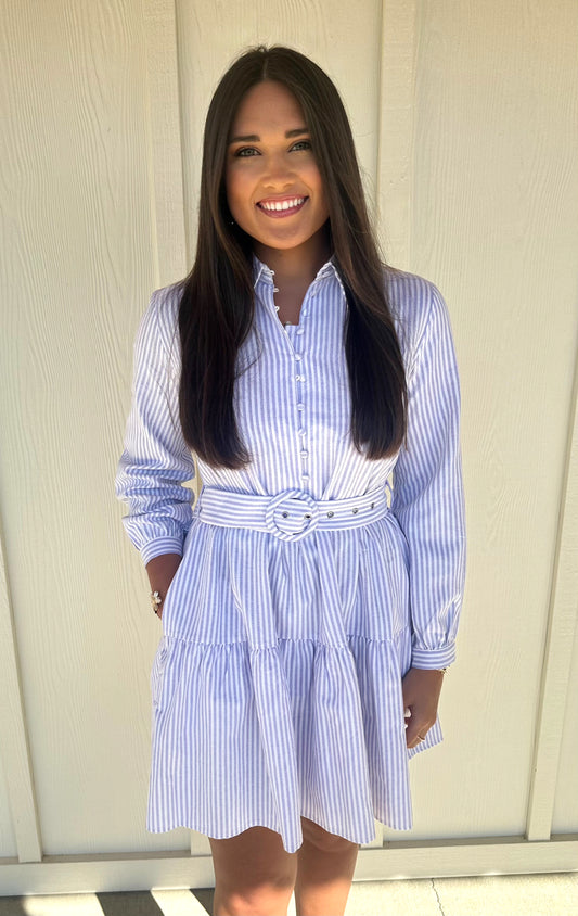 Lilac Belted Stripe Dress