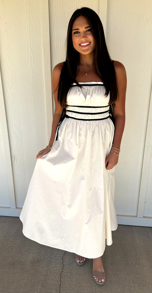 Cream Ruched Contrast Detail Midi