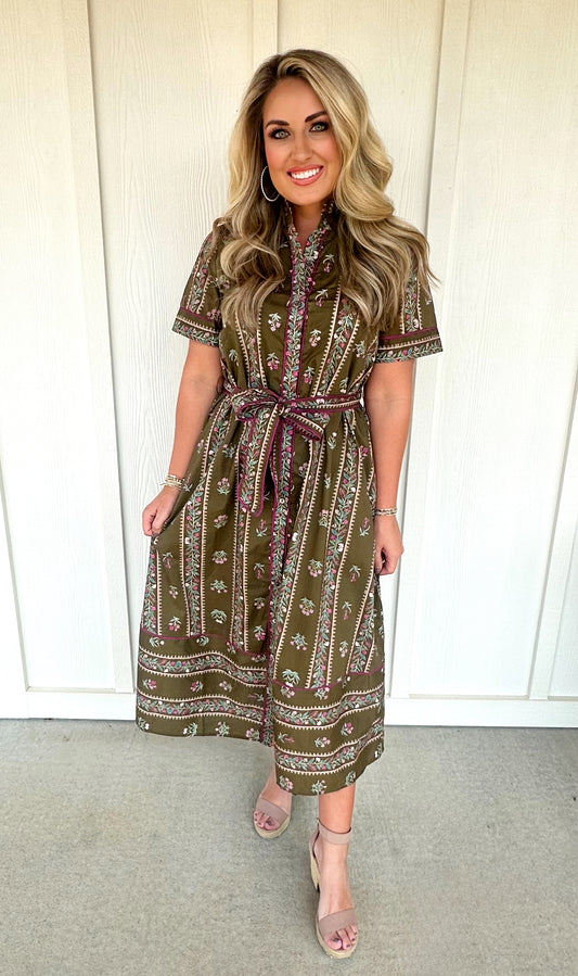 Brown Mixed Floral Midi