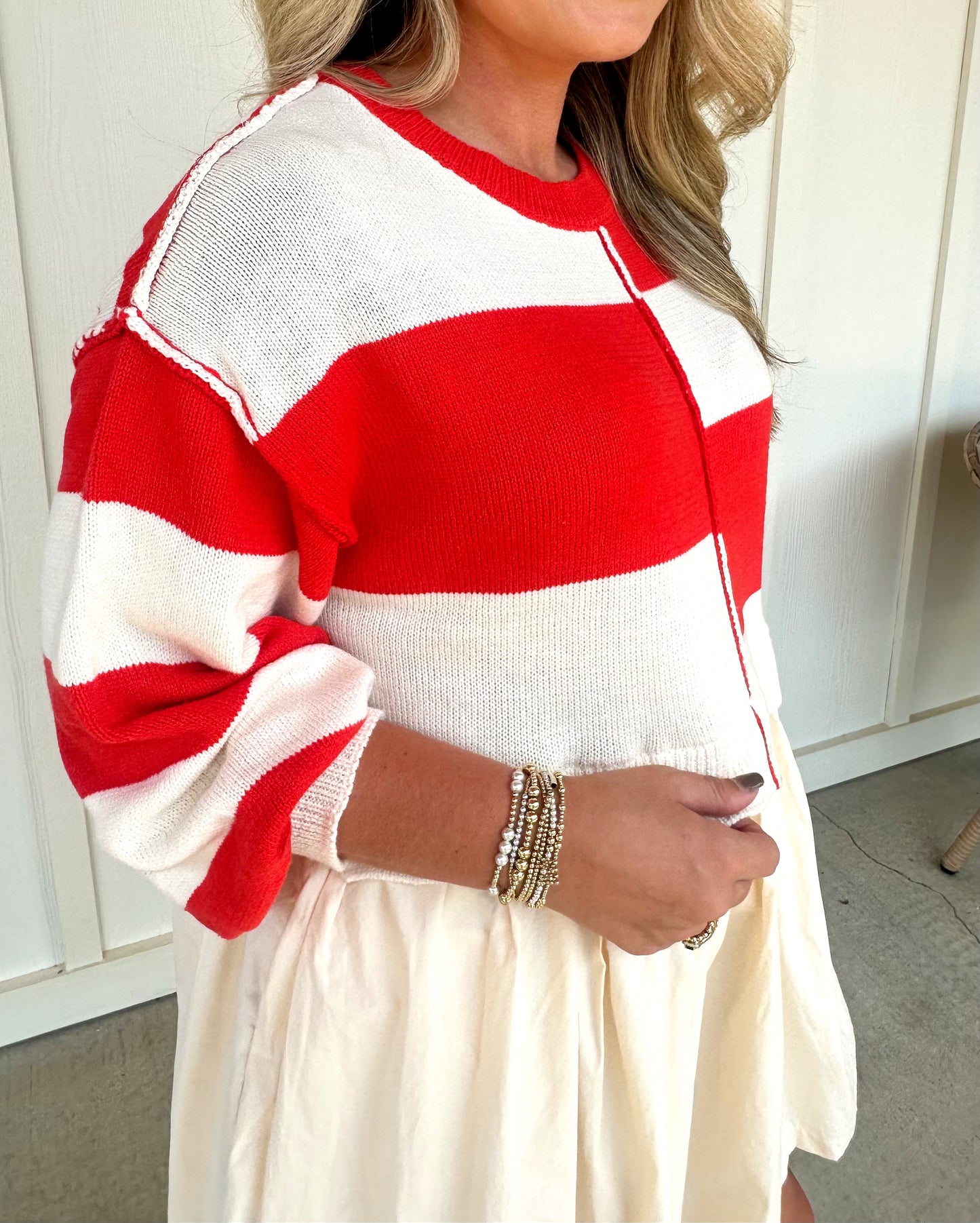 Red/Ivory Sweater Top Dress