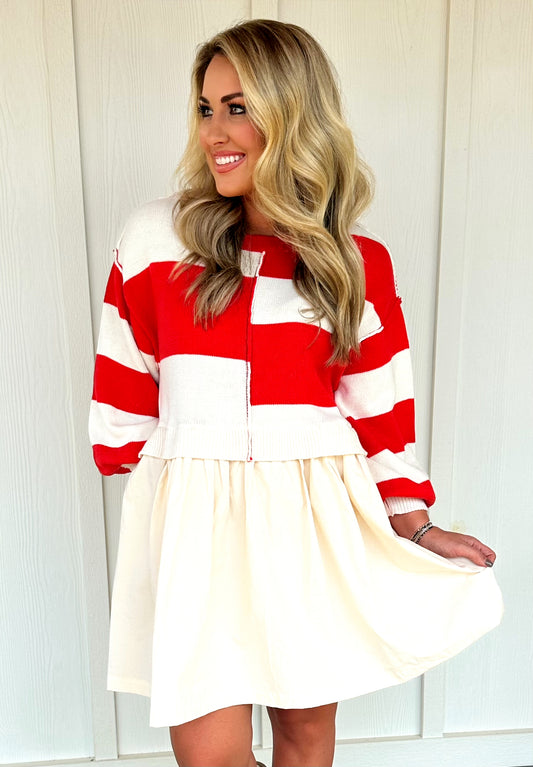 Red/Ivory Sweater Top Dress