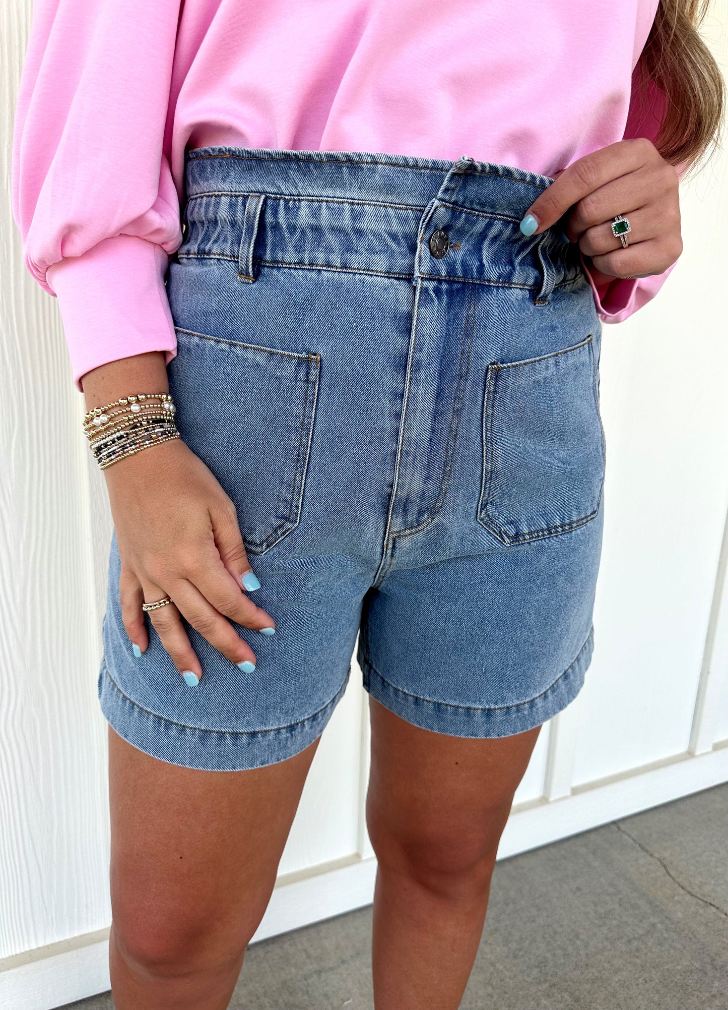 Light Denim High Waist Shorts