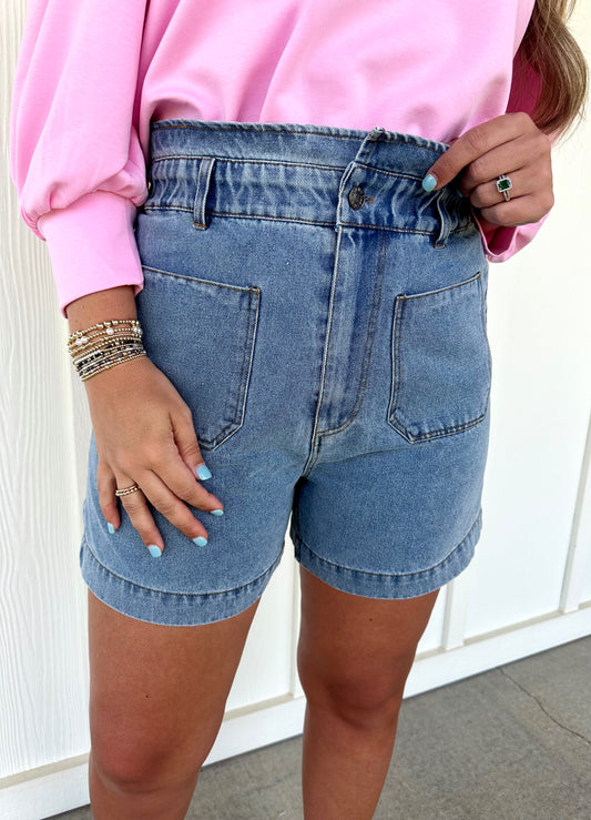 Light Denim High Waist Shorts