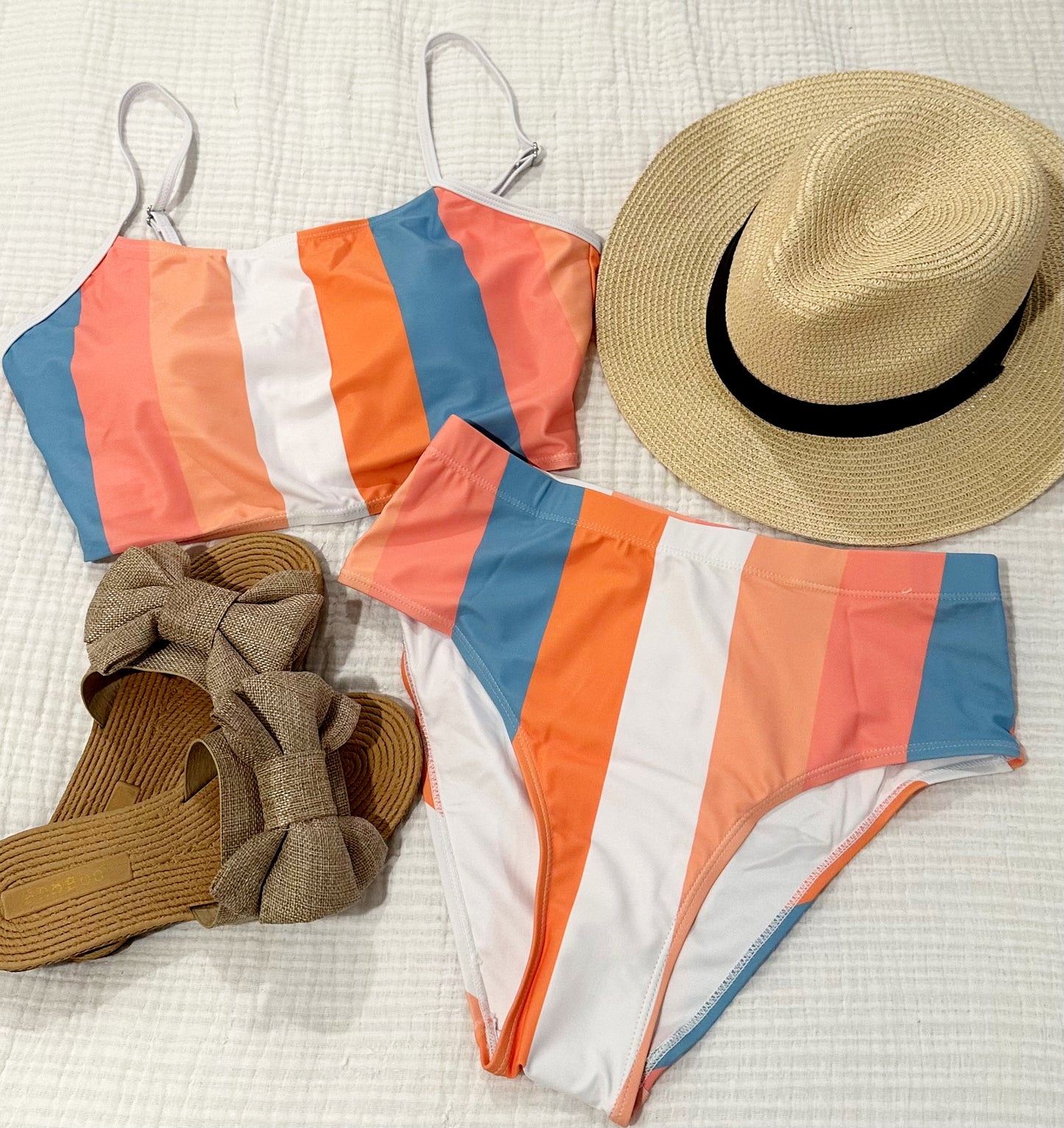 Vertical Striped High Waist Swimsuit