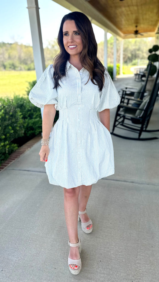 Off White Balloon Hem Mini Dress