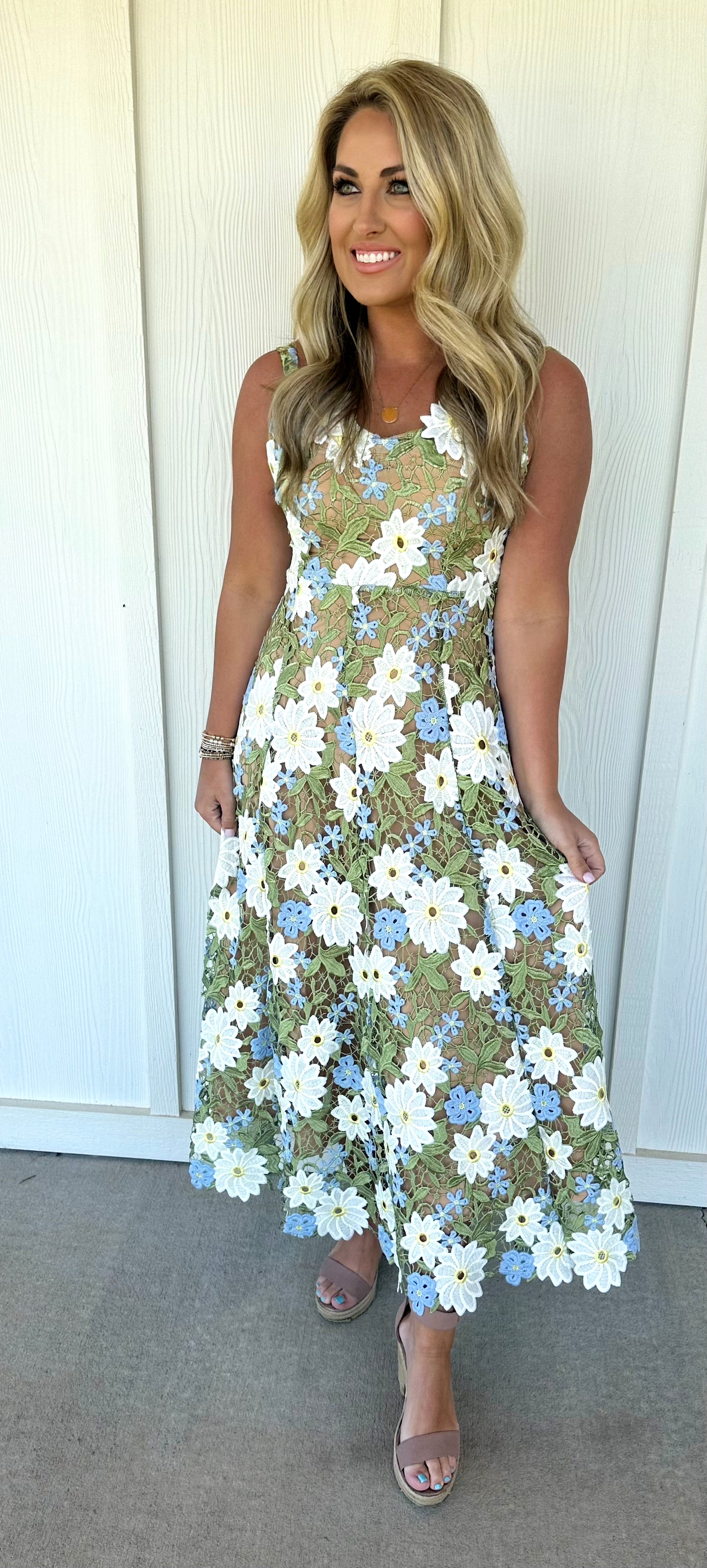 Green Floral Lace A-Line Dress PRE-ORDER ETA 4/30