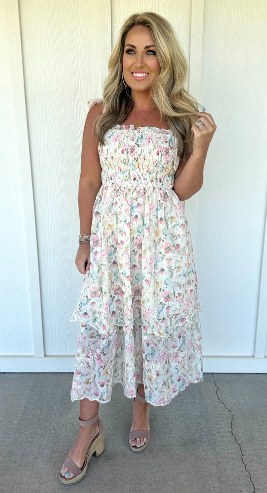 White/Pink Chiffon Lace Tie Dress